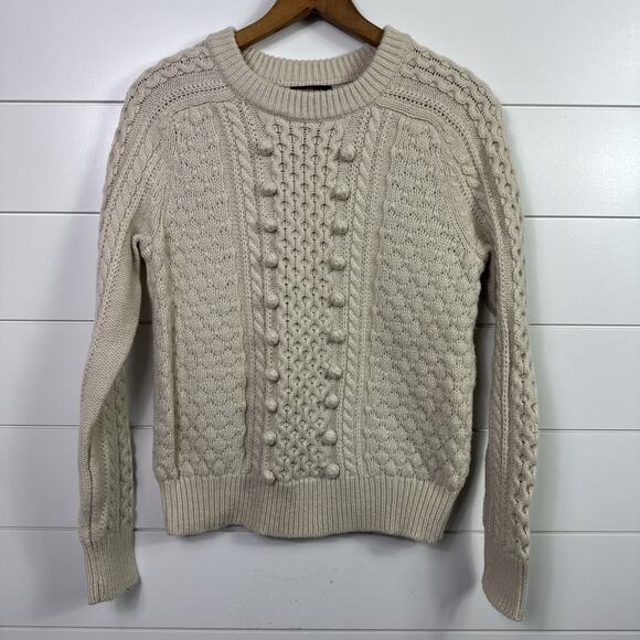J. Crew Crewneck Long Sleeve Popcorn Cable Knit Sweater Cream sz S - Picture 1 of 7